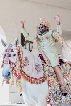 Indian groom with white baraat horse Indian groom with white baraat horse