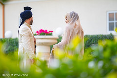Indian couple during their first look Indian couple during their first look