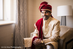 Charming Indian groom on his ceremony outfit. Charming Indian groom on his ceremony outfit.