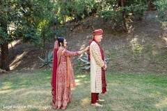 Indian bride and groom romantic first glance. Indian bride and groom romantic first glance.