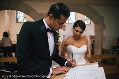 Indian newlyweds signing a marriage contract. Indian newlyweds signing a marriage contract.