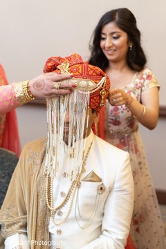 Rajah getting his turban with Sehra on. Rajah getting his turban with Sehra on.
