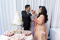 Indian wedding reception cutting the cake scene Indian wedding reception cutting the cake scene