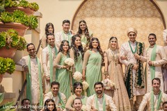 Marvelous Indian lovebirds portrait with bridesmaids and groomsmen. Marvelous Indian lovebirds portrait with bridesmaids and groomsmen.