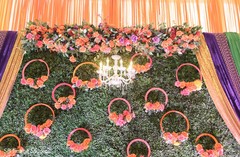 Pre-wedding party stage flowers decoration. Pre-wedding party stage flowers decoration.