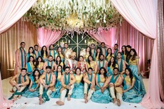 Marvelous Indian couple with bridesmaids and groomsmen at mandap. Marvelous Indian couple with bridesmaids and groomsmen at mandap.