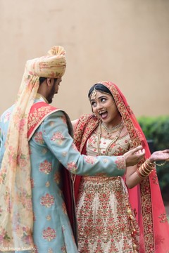 Lovely Indian couple at their first look. Lovely Indian couple at their first look.