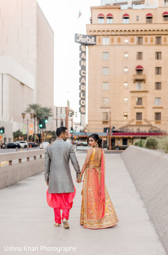 Indian bride and groom walking hand in hand. Indian bride and groom walking hand in hand.