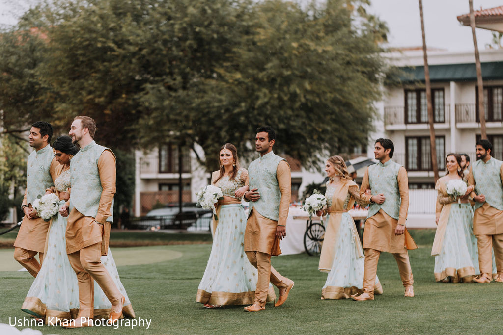 Lovely Indian bridesmaids and groomsmen entrance to ceremony. Photo
