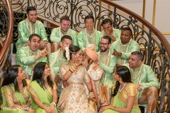 Indian couple with groomsmen and maharanis Indian couple with groomsmen and maharanis