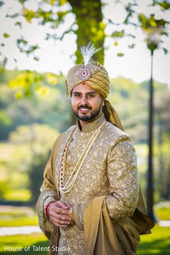 Elegant Indian groom on his ceremony outfit. Elegant Indian groom on his ceremony outfit.