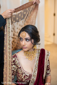Indian bride getting her wedding ceremony veil. Indian bride getting her wedding ceremony veil.