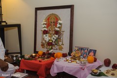 Indian pre-wedding altar decoration for Ganesha Puja. Indian pre-wedding altar decoration for Ganesha Puja.