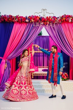 Dreamy Indian couple on their Sangeet outfits. Dreamy Indian couple on their Sangeet outfits.