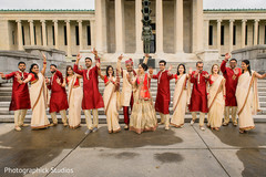 Indian bride and groom with bridesmaids and groomsmen wedding portrait Indian bride and groom with bridesmaids and groomsmen wedding portrait