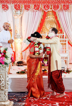 Indian couple in garland ceremony. Indian couple in garland ceremony.