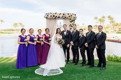 Marvelous Indian lovebirds portrait with bridesmaids and groomsmen. Marvelous Indian lovebirds portrait with bridesmaids and groomsmen.