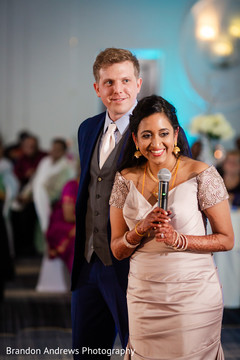 Indian bride's wedding reception speech. Indian bride's wedding reception speech.