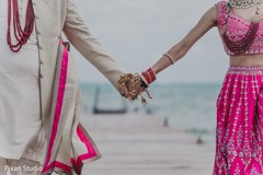 Indian bride and groom's romantic first look moment. Indian bride and groom's romantic first look moment.