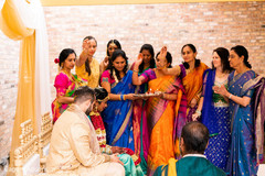 Indian bridesmaids throwing petals ritual.