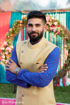 Charming Indian groom on his sangeet outfit. Charming Indian groom on his sangeet outfit.