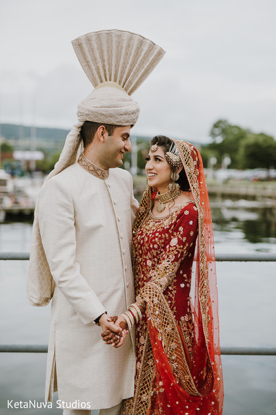Gorgeous Indian couple looking at each other.
