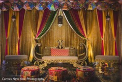 Colorful Sangeet stage draping decoration. Colorful Sangeet stage draping decoration.