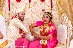 Joyful indian couple getting ready for the wedding ritual Joyful indian couple getting ready for the wedding ritual