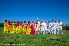 Marvelous Indian lovebirds portrait with bridesmaids and groomsmen. Marvelous Indian lovebirds portrait with bridesmaids and groomsmen.
