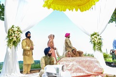 Indian bride and groom walking the seven steps. Indian bride and groom walking the seven steps.