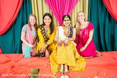 Adorable indian bride smiling with bridesmaids capture. Adorable indian bride smiling with bridesmaids capture.