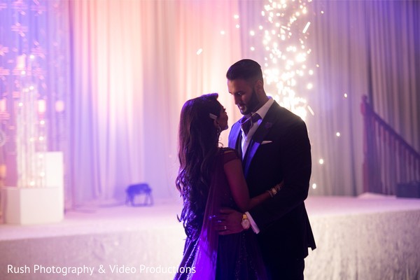 Romantic Indian couples  wedding reception dance.