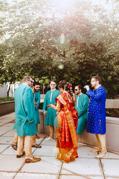 Outdoor themed indian couple with groomsmen. Outdoor themed indian couple with groomsmen.
