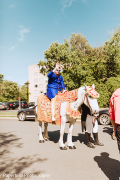 Indian groom riding baraat white horse. Indian groom riding baraat white horse.
