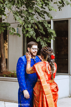 Cute indian bride and groom's first look capture Cute indian bride and groom's first look capture