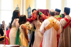 Maharani getting the red veil at ceremony. Maharani getting the red veil at ceremony.