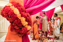 Indian bride and groom at their Jaimala Ceremony. Indian bride and groom at their Jaimala Ceremony.