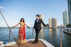 Lovely Indian bride and groom at a yacht photo shoot. Lovely Indian bride and groom at a yacht photo shoot.