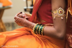 Indian bride with her ceremony bangles on. Indian bride with her ceremony bangles on.