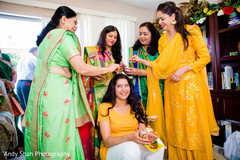 Maharani and bridesmaids during haldi ritual. Maharani and bridesmaids during haldi ritual.