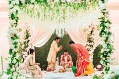 Welcoming of the groom to the mandap. Welcoming of the groom to the mandap.