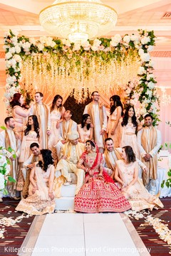 Sweet Indian couple and bridesmaids with groomsmen capture. Sweet Indian couple and bridesmaids with groomsmen capture.