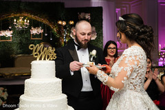 Indian wedding reception cutting the cake scene. Indian wedding reception cutting the cake scene.