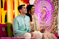 Joyful indian bride with groom at sangeet capture. Joyful indian bride with groom at sangeet capture.