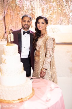 Indian wedding reception cutting the cake scene. Indian wedding reception cutting the cake scene.