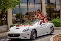 Indian couple at their wedding vehicle. Indian couple at their wedding vehicle.