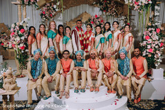 Marvelous Indian lovebirds portrait with bridesmaids and groomsmen. Marvelous Indian lovebirds portrait with bridesmaids and groomsmen.