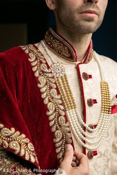 Indian grooms closeup capture of Dupatta embroidery and mala. Indian grooms closeup capture of Dupatta embroidery and mala.