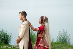 Indian couple meeting for their first look. Indian couple meeting for their first look.