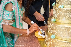 Sweet Indian couple cutting their wedding cake. Sweet Indian couple cutting their wedding cake.